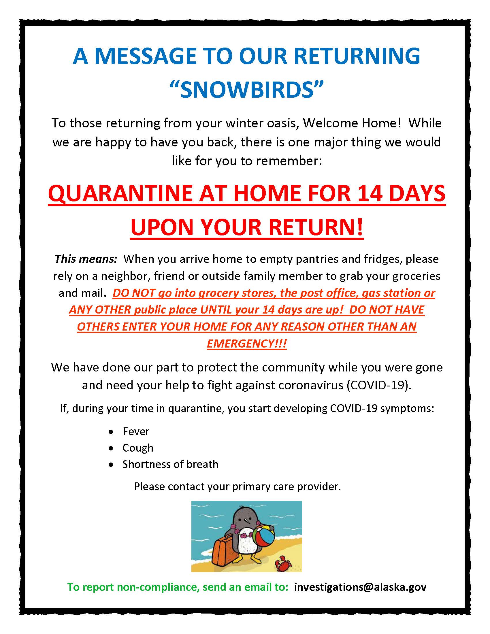 A MESSAGE TO RETURNING SNOWBIRDS